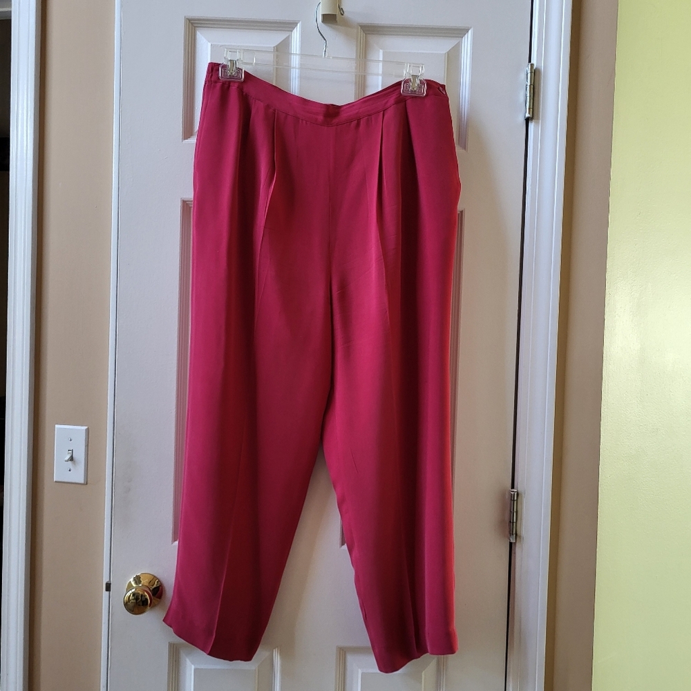 Pat Argenti Red Trousers 100% silk size 14 Pants